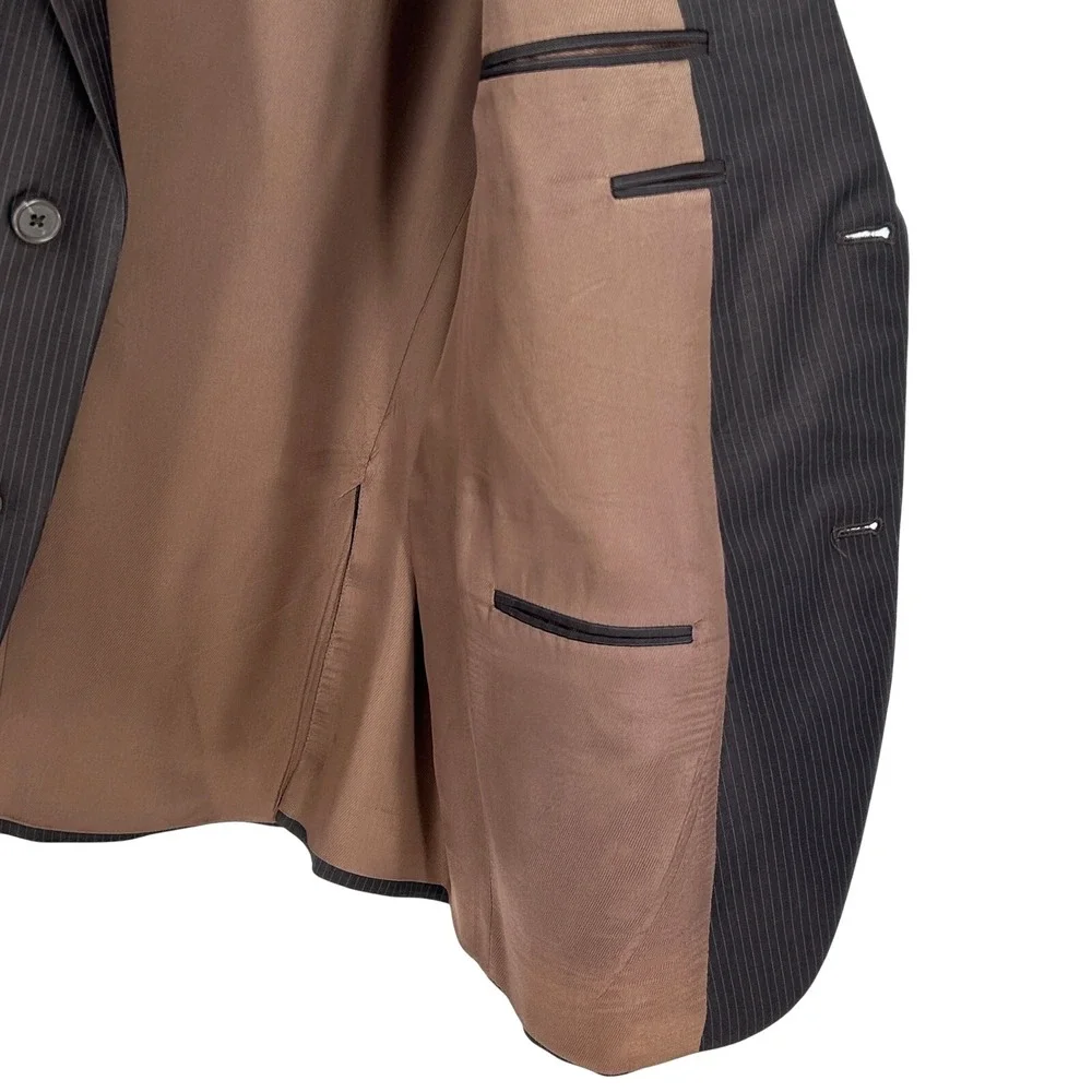 Jack Victor Wool Blazer Mens Vogue Pinstripe Jacket Made Canada Brown‎ 44S Short